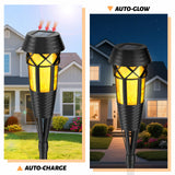 Flickering Flames Solar Powered Lights - Upgraded Solar Torches Waterproof Outdoor Decorative Lighting Auto On/Off, Handmade Bamboo Finish, 2-Pack