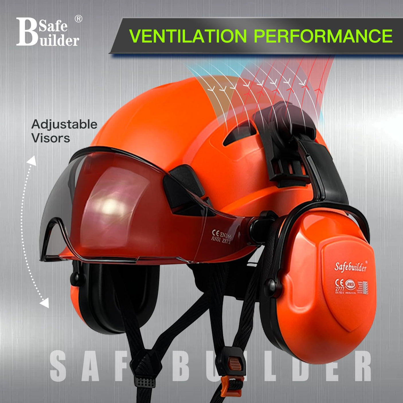 Industrial Safety Helmet with Visor Ear Muffs Hard Hat with Visor Vented Hardhats Construction Work Head Protection ANSI