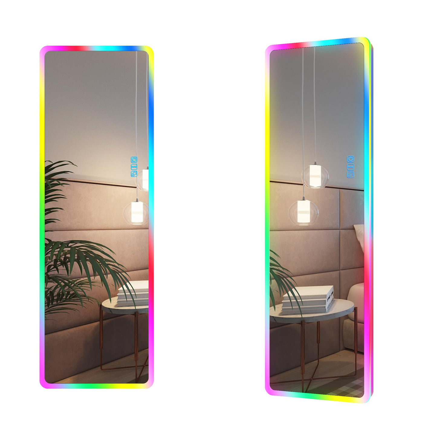 LVSOMT LED RGB Full Length Mirror, Full Body Mirror with Lights, Wall Mounted Lighted Mirror, Over The Door Hanging Mirror, 14 LED Light + Dimmable Brightness + Adjustable Speed, 47" x 16"