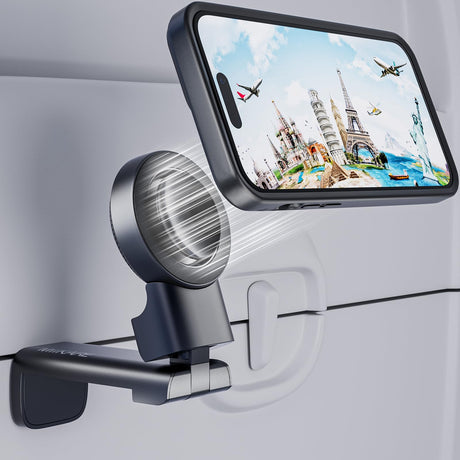 MiiKARE Airplane Travel Essentials Phone Holder, Universal Handsfree Phone Mount for Flying with 360 Degree Rotation, Accessory for Airplane, Travel Must Haves Phone Stand for Desk, Tray Table