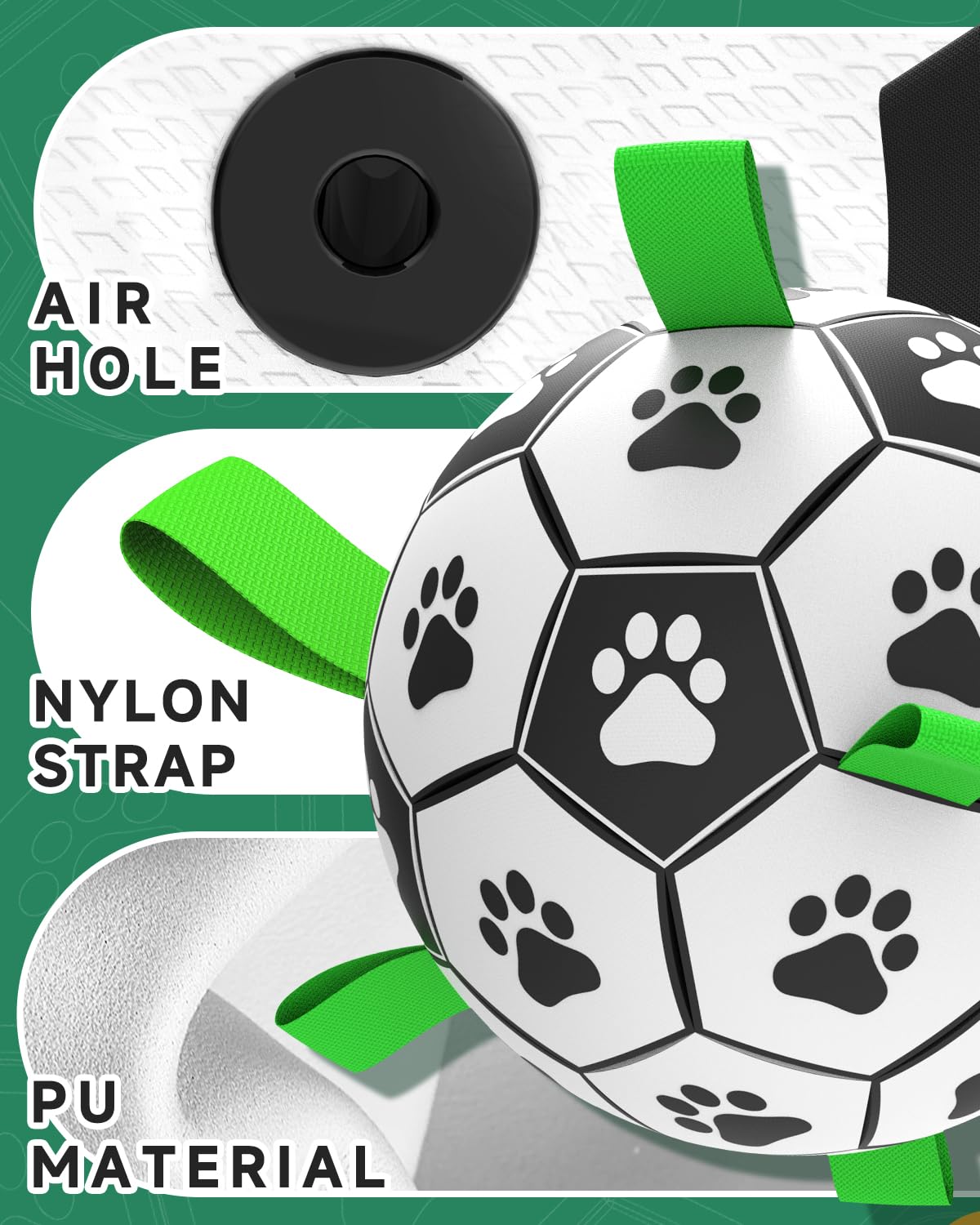 QDAN Premium Dog Toys Balls, Dog Soccer Ball with Straps, Dog Birthday Gifts, Herding Ball, Durable Balls for Small Medium Pet, Puppy Outdoor Toy, Pet Training Soccer Ball, World Cup Soccer (6 Inch)