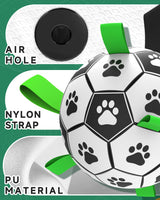 QDAN Premium Dog Toys Balls, Dog Soccer Ball with Straps, Dog Birthday Gifts, Herding Ball, Durable Balls for Small Medium Pet, Puppy Outdoor Toy, Pet Training Soccer Ball, World Cup Soccer (6 Inch)