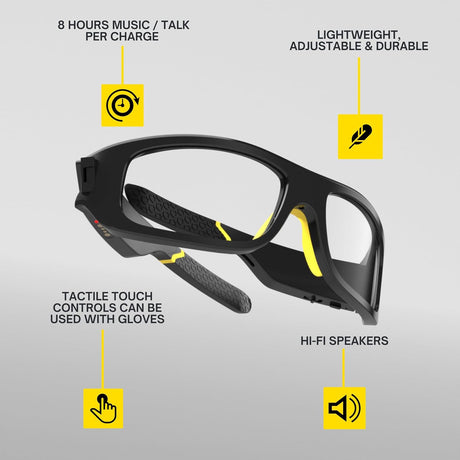 Lucyd Armor Smart Safety Glasses for Men & Women, TR90 Frame, Bluetooth Smart Safety Glasses with Light Adaptive Lenses, Open Ear Speakers & Microphone - ANSI Z87.1 (Standard)