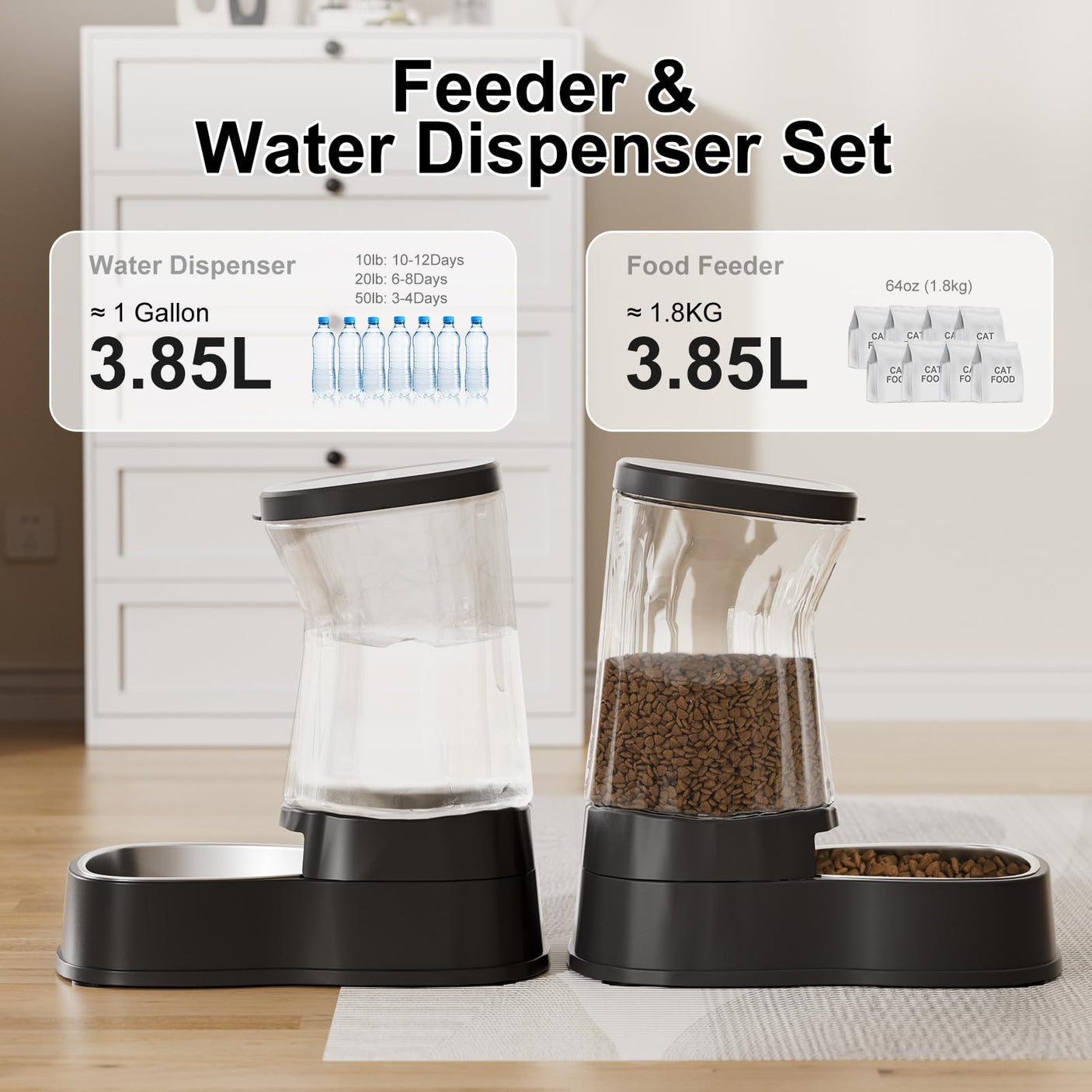 Gardner Pet Automatic Dog Water Dispenser Gravity Stainless Steel Water Waterer Feeder, 100% BPA-Free Large Capacity Water Feeding Bowls for Medium & Large-Sized Dogs Cats Other Pets -(1 Gallon)