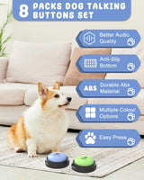Dog Buttons for Communication, 8 Pcs Dog Talking Button Set, 30s Recordable Voice Pet Buzzer Training Buttons, Speaking Button for Dogs with Waterproof Anti-Slip Dog Button Mat and 48 Scene Stickers
