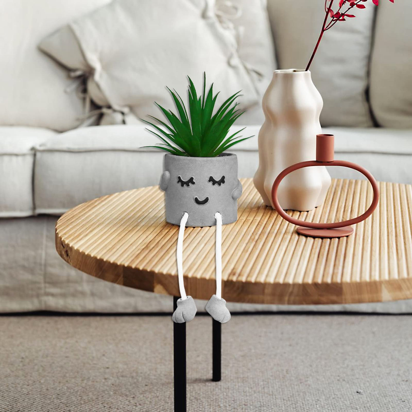 Zerzsy 3pcs Creative Artificial Succulents with Gray Flower Pots, Mini Potted Succulents for Home Office Desk Decor and Gift Choice