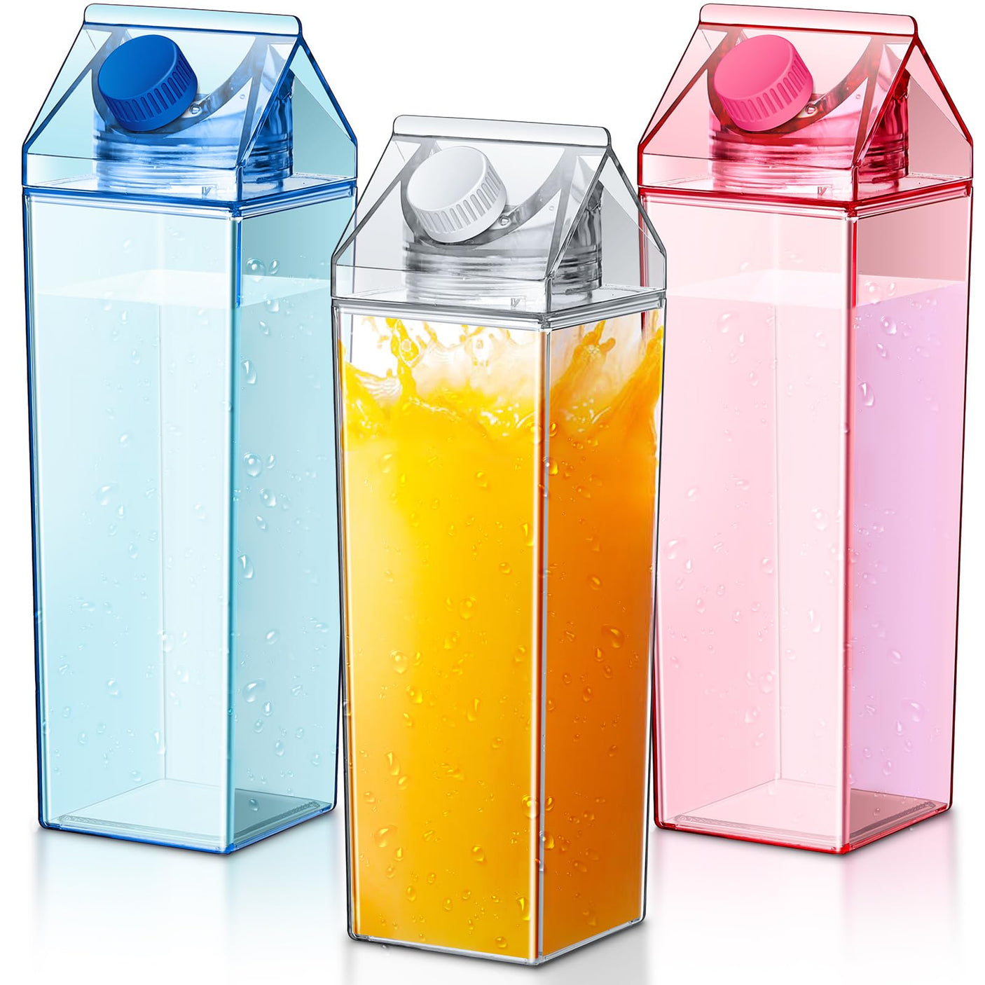Remerry 3 Pcs Milk Carton Water Bottle Square Plastic Coffee Portable Reusable Milk Carton Cup Leakproof Juice Bottle
