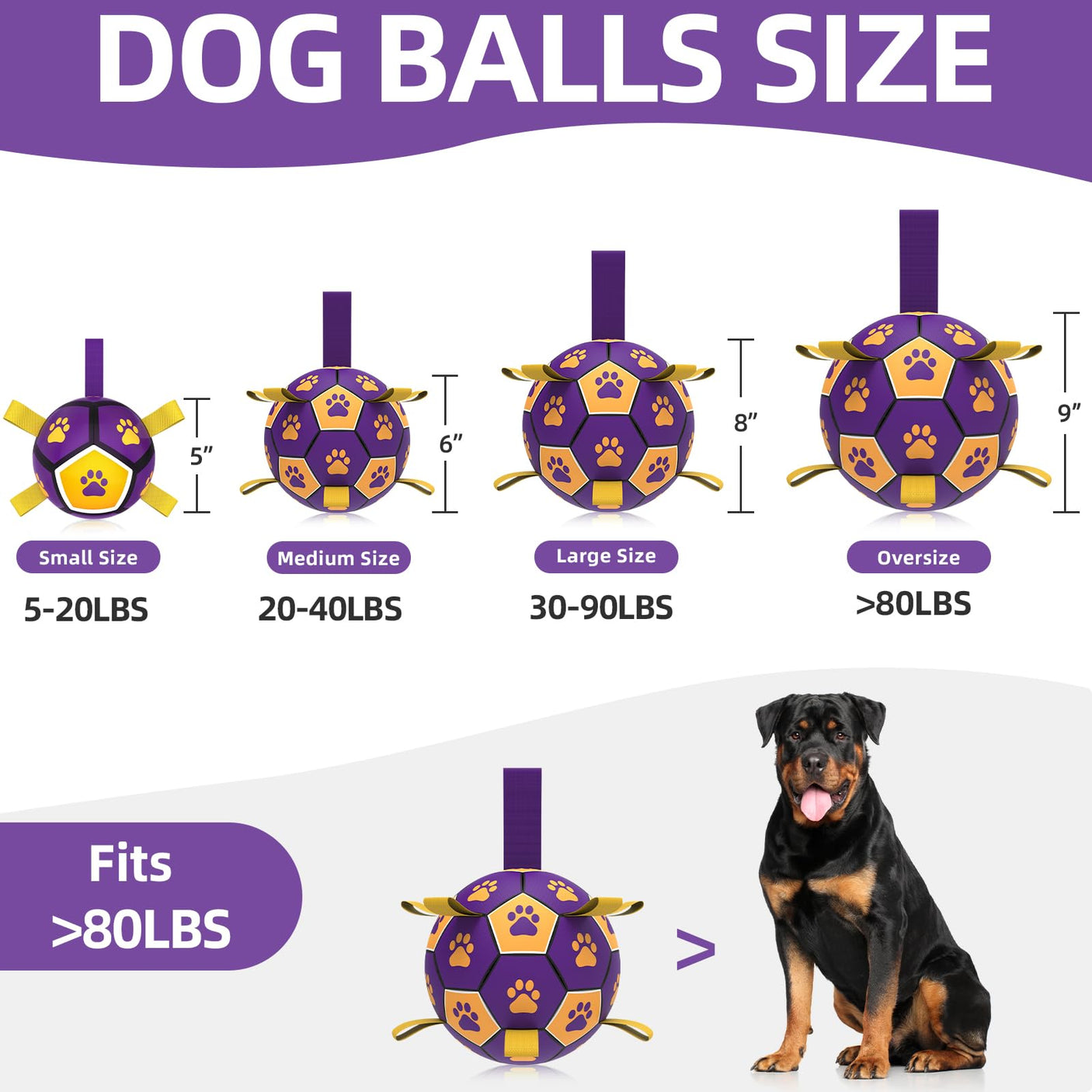 QDAN Premium Dog Toys Balls, Dog Soccer Ball with Straps, Dog Birthday Gifts, Herding Ball, Durable Balls for Small Medium Pet, Puppy Outdoor Toy, Pet Training Soccer Ball, World Cup Soccer (6 Inch)