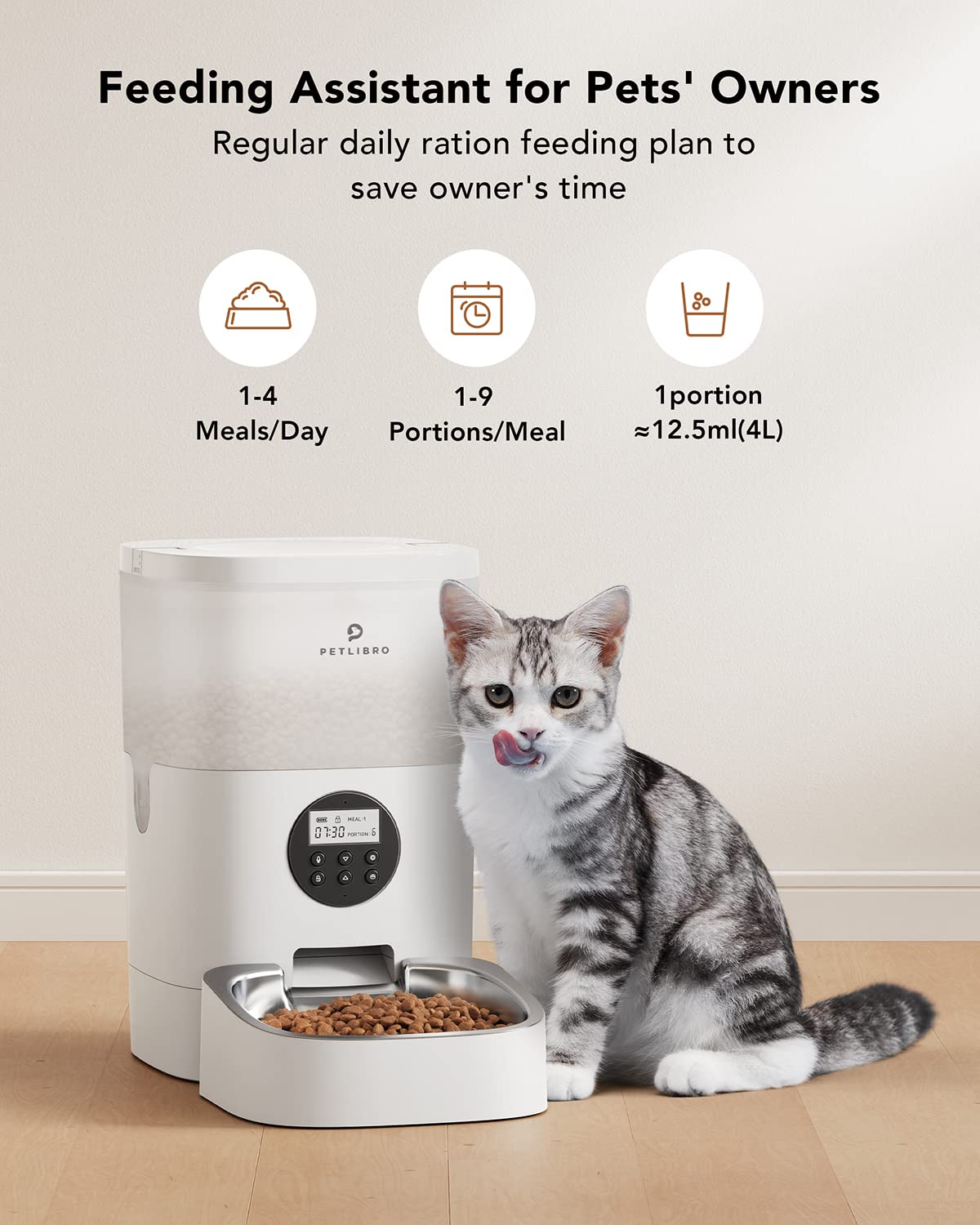 PETLIBRO Automatic Dog Feeder, 6L Dog Food Dispenser with Timer Interactive Voice Recorder, Auto Dog Feeder with Desiccant Bag 1-4 Meals Dry Food, Black Transparent