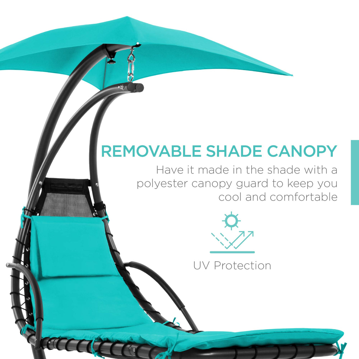Best Choice Products Outdoor Hanging Curved Steel Chaise Lounge Chair Swing w/Built-in Pillow and Removable Canopy -Red