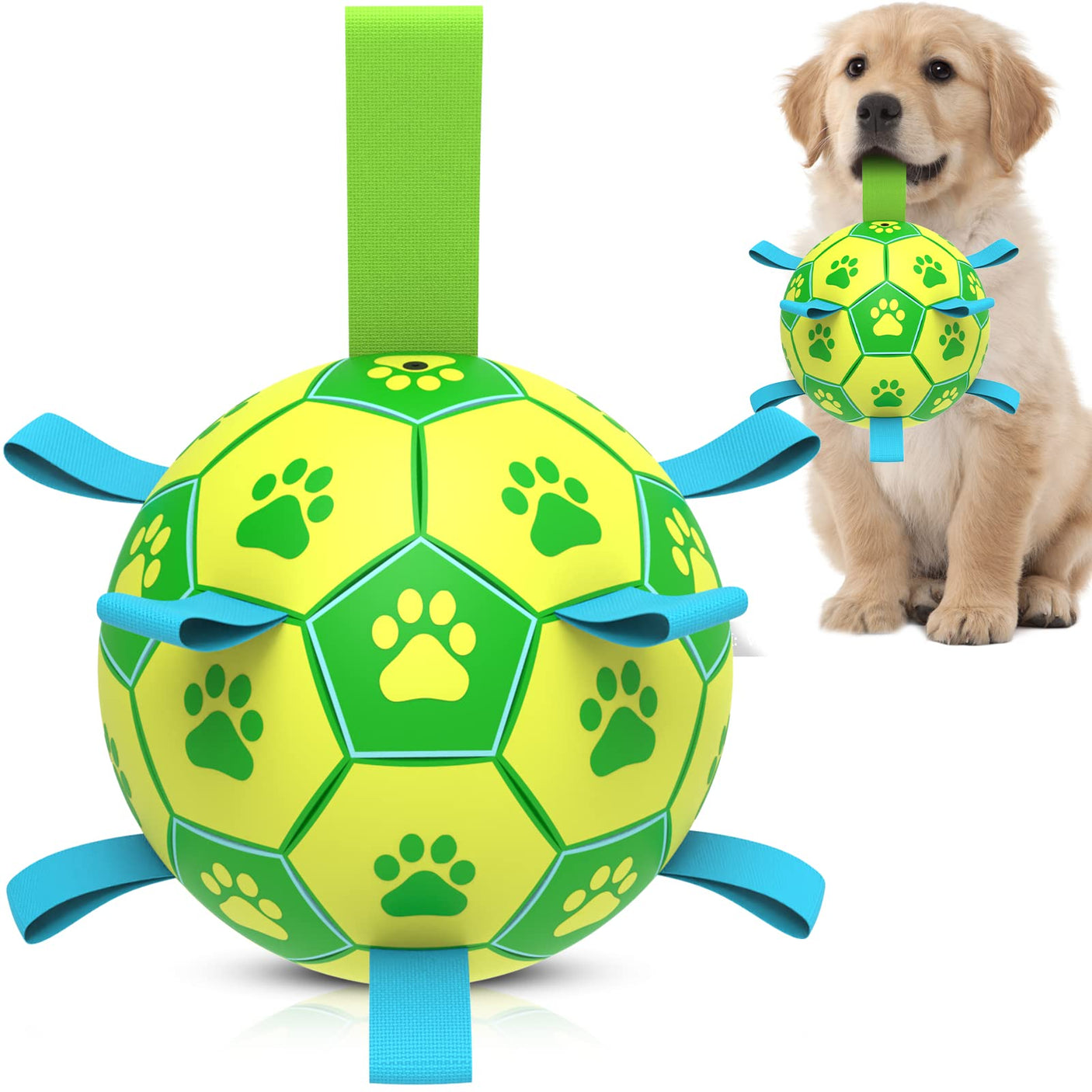 QDAN Premium Dog Toys Balls, Dog Soccer Ball with Straps, Dog Birthday Gifts, Herding Ball, Durable Balls for Small Medium Pet, Puppy Outdoor Toy, Pet Training Soccer Ball, World Cup Soccer (6 Inch)