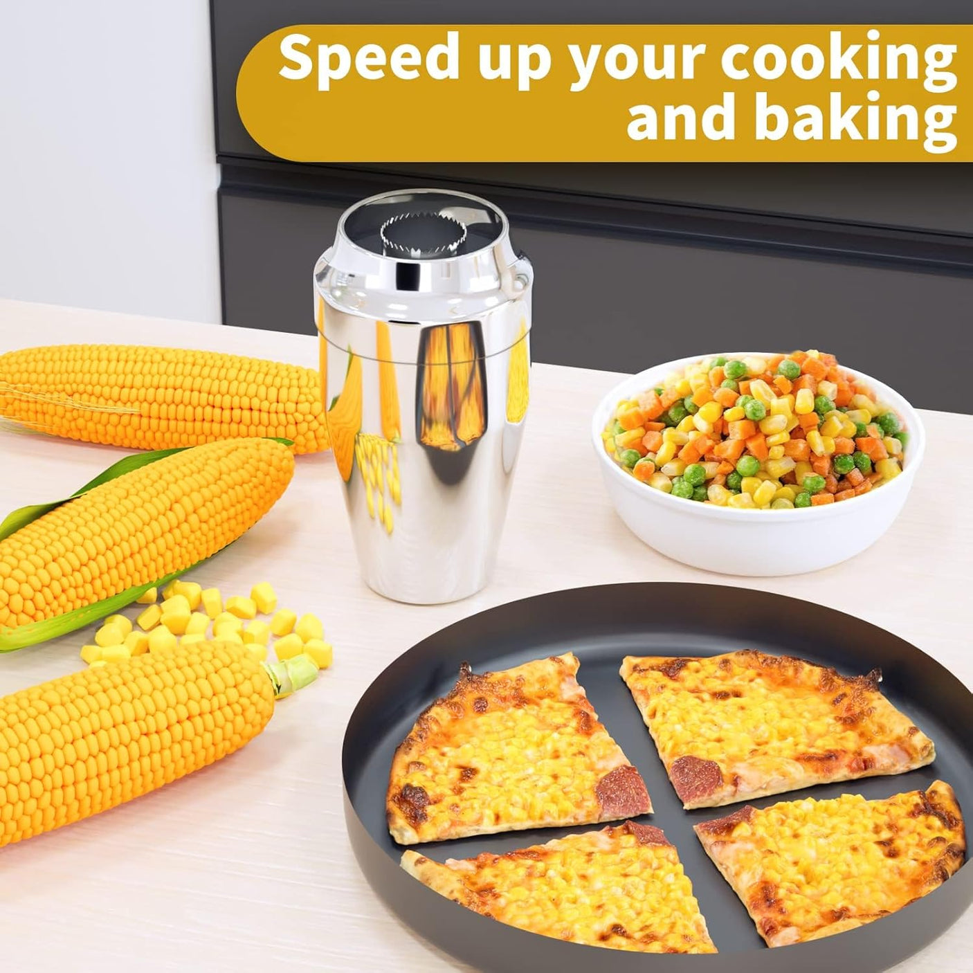 Newness Corn Stripper Peeler & Cutter with Cup, 304 Stainless Steel Cob Thresher, Off-Cob Kernel Remover & Slicer with Serrated Blade for Home & Kitchen