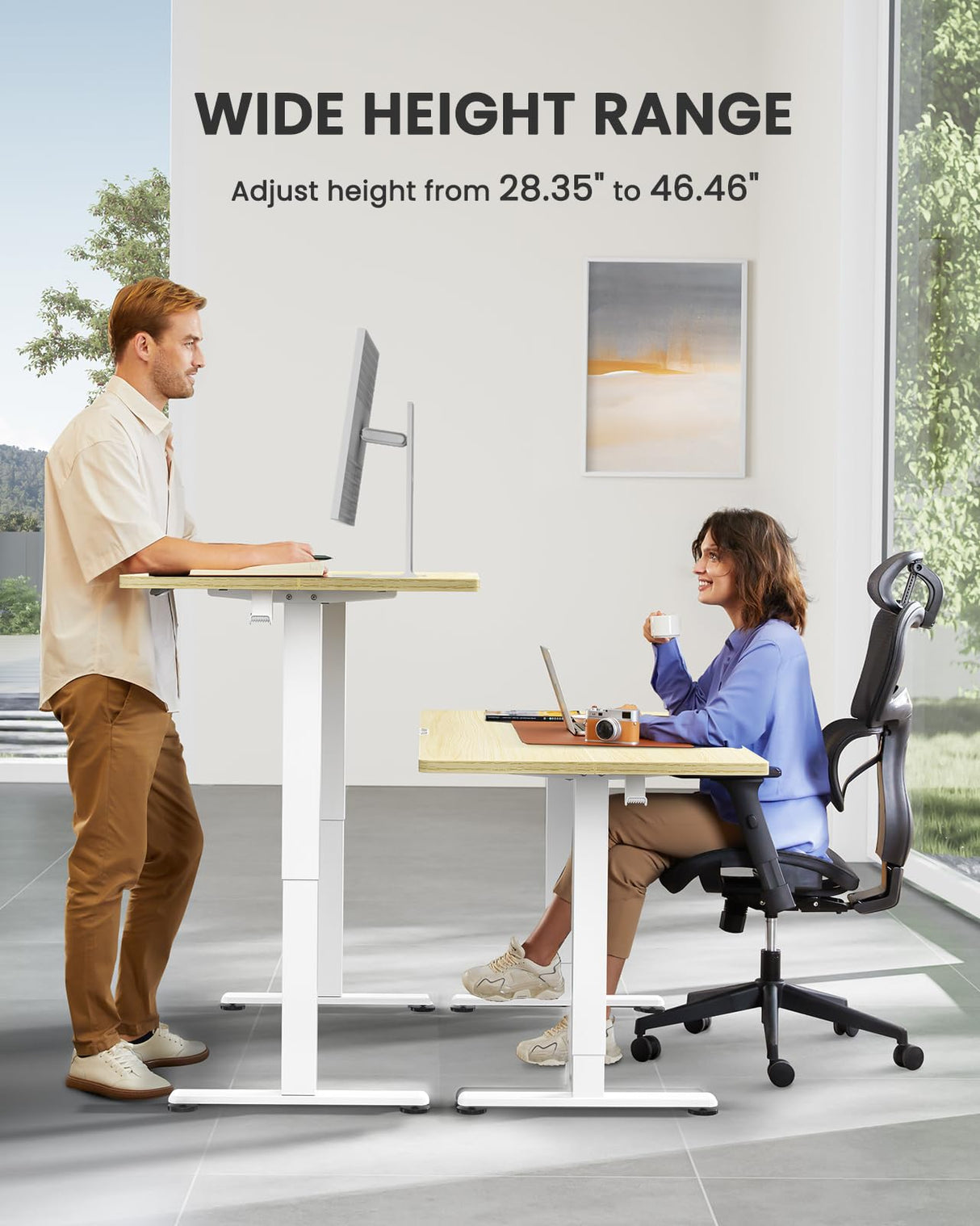 ErGear Height Adjustable Electric Standing Desk, 55 x 28 Inches Sit Stand up Desk, Large Memory Computer Home Office Desk with Two-Piece Desktop (Black)