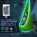 Light Up Kids Pod Swing Seat, Upgraded Kids Hanging Hammock Swing with LED Lights, Cotton Sensory Pod Swing Chair with Inflatable Pillow, Pod Swing for Kids Indoor & Outdoor (1 PCS) (Blue)