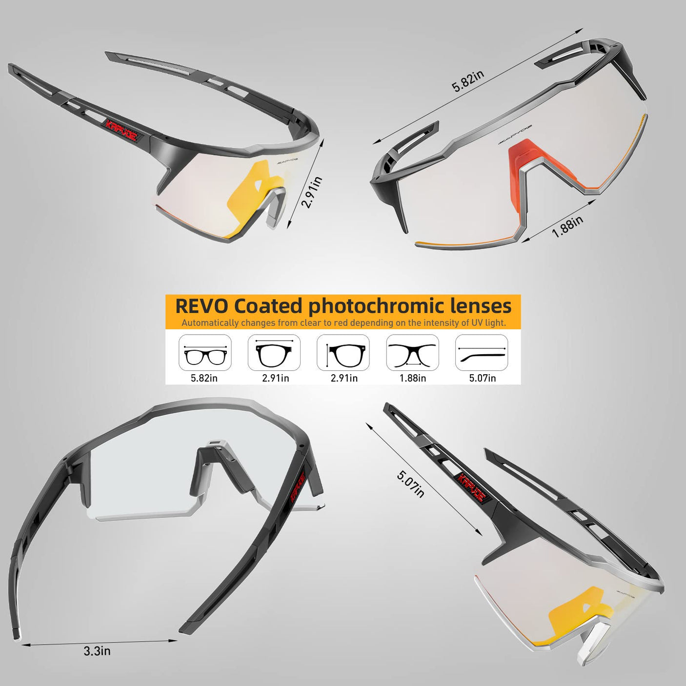 KAPVOE Photochromic Cycling Glasses MTB Clear Mountain Bike Transition Bicycle Sunglasses for Men Women - K9022