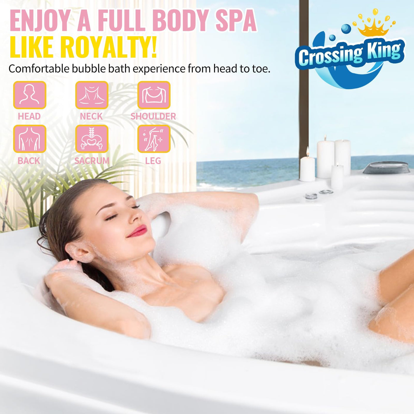 Bubble Bath Mat Tub Spa Massager, Portable Spa Bubble Bath Massager with Upgraded Powerful Suction Cup, Electric Air Pump, Pillow and Remote Control for Relaxation 45 * 17in (Grey)