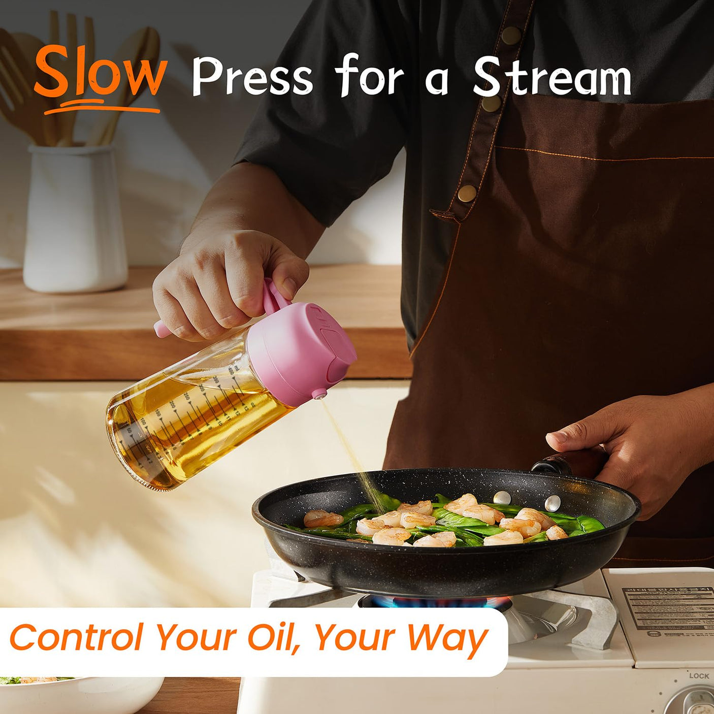 TrendPlain 16oz/470ml Glass Olive Oil Sprayer for Cooking - 2 in 1 Olive Oil Dispenser for Kitchen Gadgets, Air Fryer, Salad, and BBQ - Navy