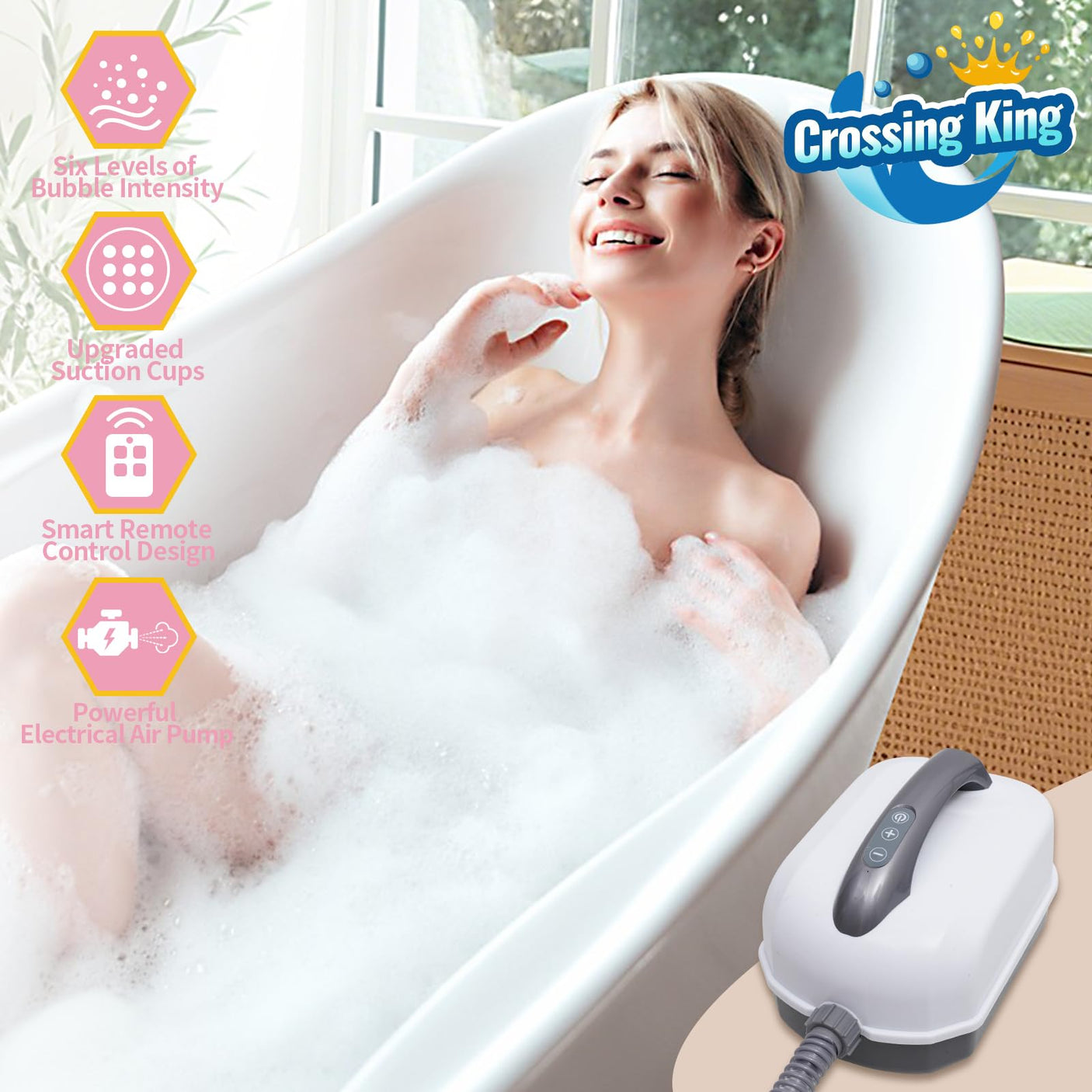 Bubble Bath Mat Tub Spa Massager, Portable Spa Bubble Bath Massager with Upgraded Powerful Suction Cup, Electric Air Pump, Pillow and Remote Control for Relaxation 45 * 17in (Grey)