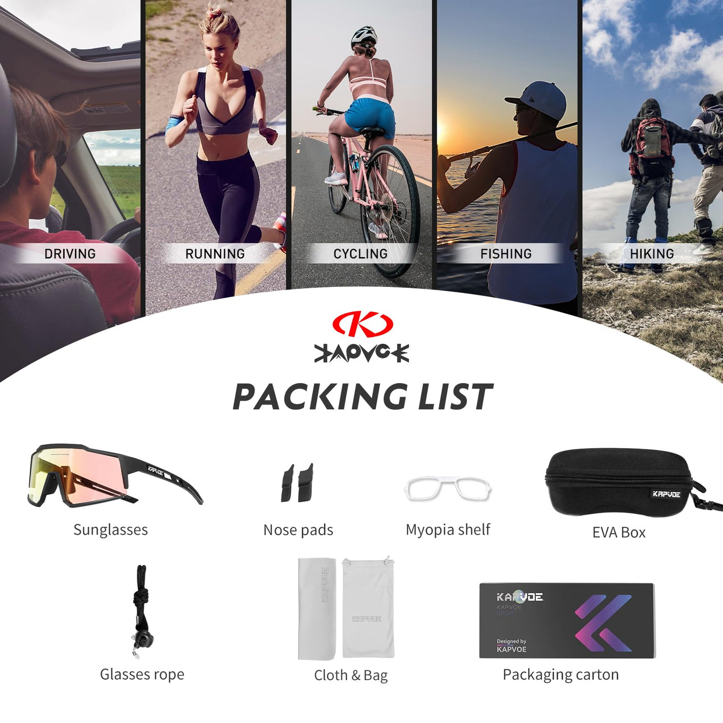 KAPVOE Photochromic Cycling Glasses MTB Clear Mountain Bike Transition Bicycle Sunglasses for Men Women - K9022