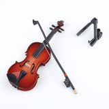 Wooden Miniature Violin with Stand, Bow and Case Mini Musical Instrument Violin Replica Collectible Figurines Dollhouse Accessories Model Home Decoration Display Ornament (3.15"x1.18"x0.59")