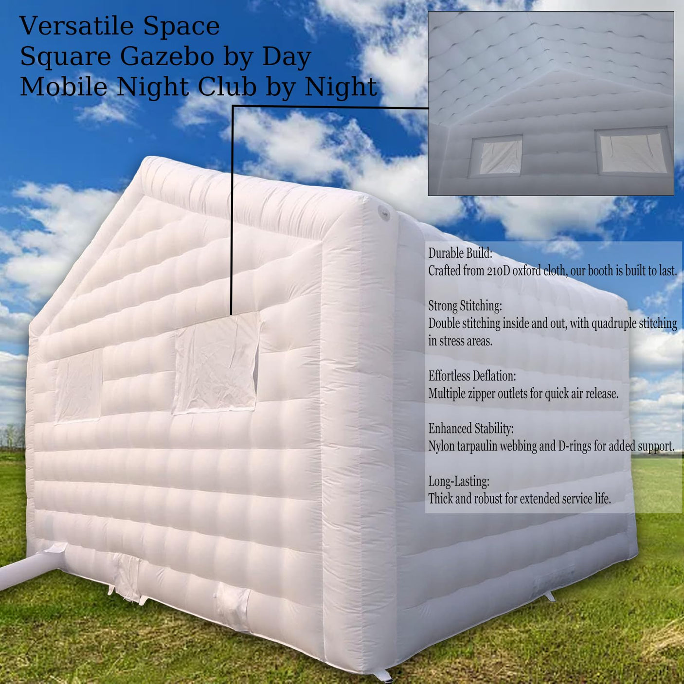 CZGBRO Inflatable Nightclub, 20x16.5x14FT Disco Air Cube Tent, Inflatable Night Club Square Gazebo Event Room Tent House for Event Exhibition Wedding Business/Private Use(White)
