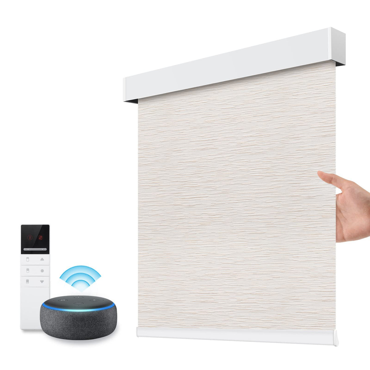 Motorized Smart Blind for Window with Remote Control, Automatic Blackout Roller Shade Customizable Size,with Valance Child Safety Rechargeable Battery Blinds (Full Blackout Black)