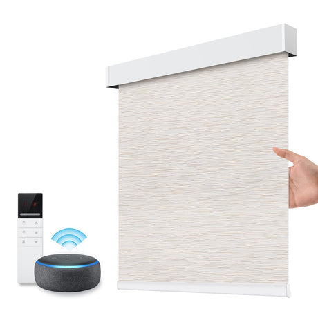 Motorized Smart Blind for Window with Remote Control, Automatic Blackout Roller Shade Customizable Size,with Valance Child Safety Rechargeable Battery Blinds (Full Blackout Black)