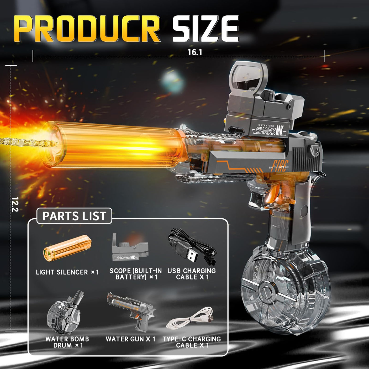 Powerful Electric Water Gun, Glowing Silencer, Automatic Squirt Gun up to 32Ft Long Range, 300 Water Shots, Classic Strong Squirt Gun, Summer Outdoor Swimming Pool Water Toy for Adult/Kids Gray