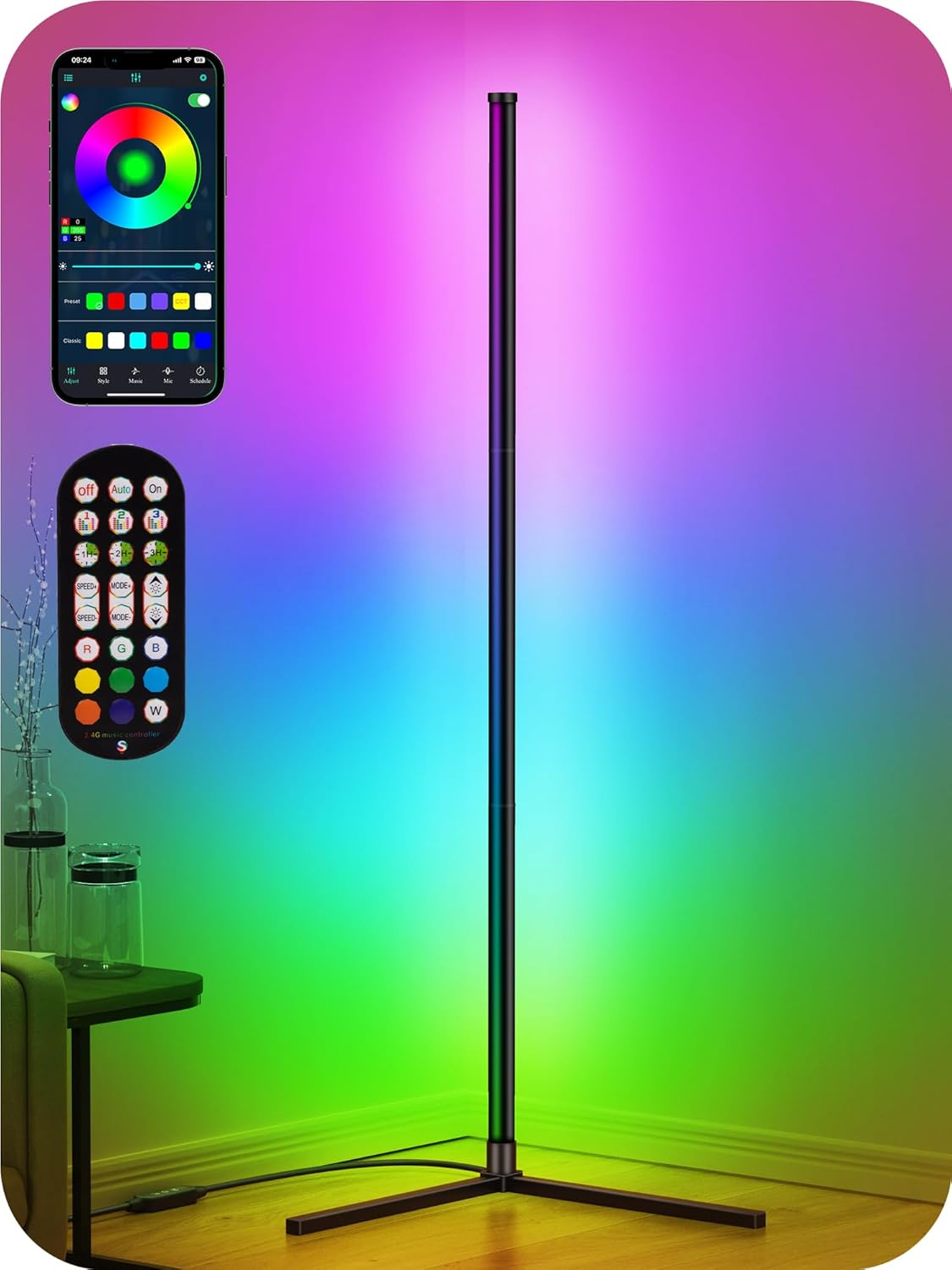 LED Corner Lamp, RGB Corner Floor Lamp with APP and Remote Control, 16 ...