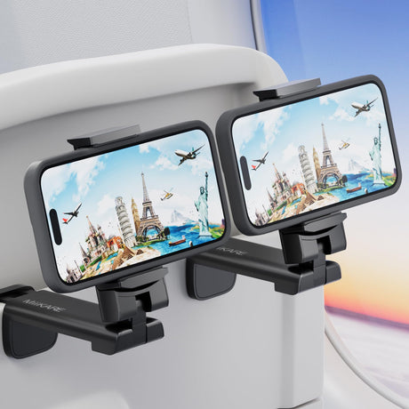 MiiKARE Airplane Travel Essentials Phone Holder, Universal Handsfree Phone Mount for Flying with 360 Degree Rotation, Accessory for Airplane, Travel Must Haves Phone Stand for Desk, Tray Table
