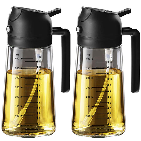 TrendPlain 16oz/470ml Glass Olive Oil Sprayer for Cooking - 2 in 1 Olive Oil Dispenser for Kitchen Gadgets, Air Fryer, Salad, and BBQ - Navy