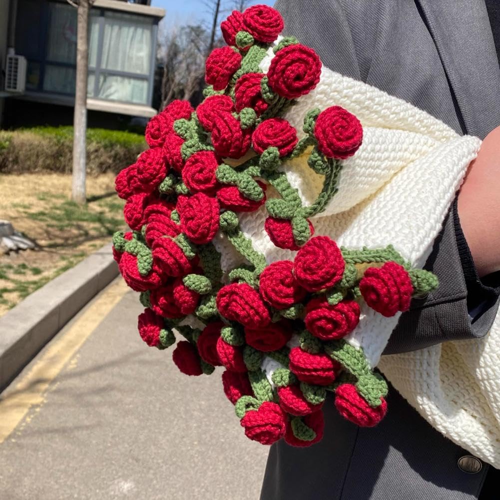 Crochet Flower Rose Bouquet Blanket Handmade – Surprise Bouquet Blanket, Romantic Knitted Rose Floral Bed Throw Blankets, Gift for Mother’s Day Birthday Home Decor (2.6ft Finished-Jasmine)