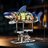 Mechanical Shark Building Set with LED Light, 687 PCS Movable Ocean Animal with Display Stand, Sea Fish Building Block Toy, Home Decor Gift for Adults Teens Kids Boys Ages 12+