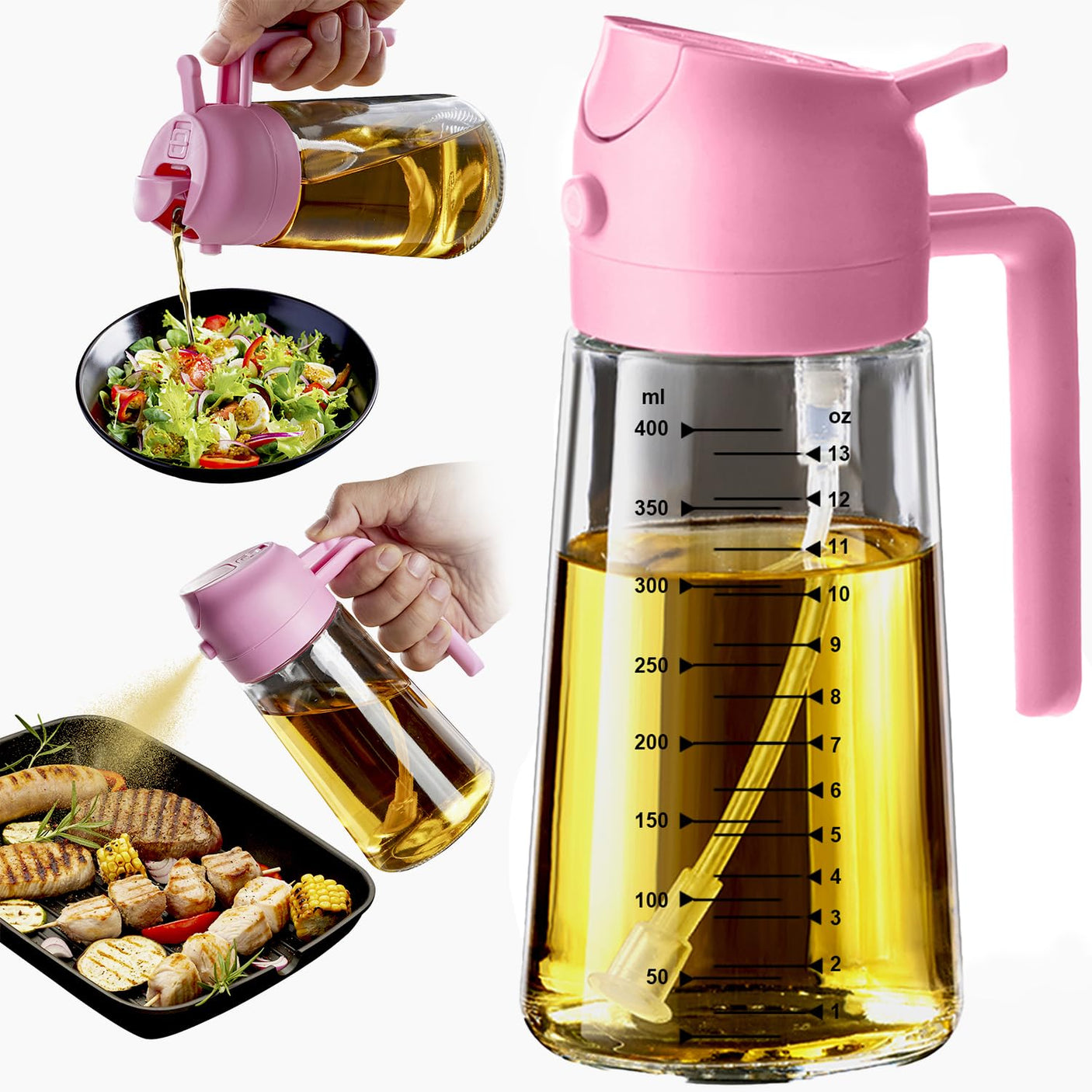TrendPlain 16oz/470ml Glass Olive Oil Sprayer for Cooking - 2 in 1 Olive Oil Dispenser for Kitchen Gadgets, Air Fryer, Salad, and BBQ - Navy