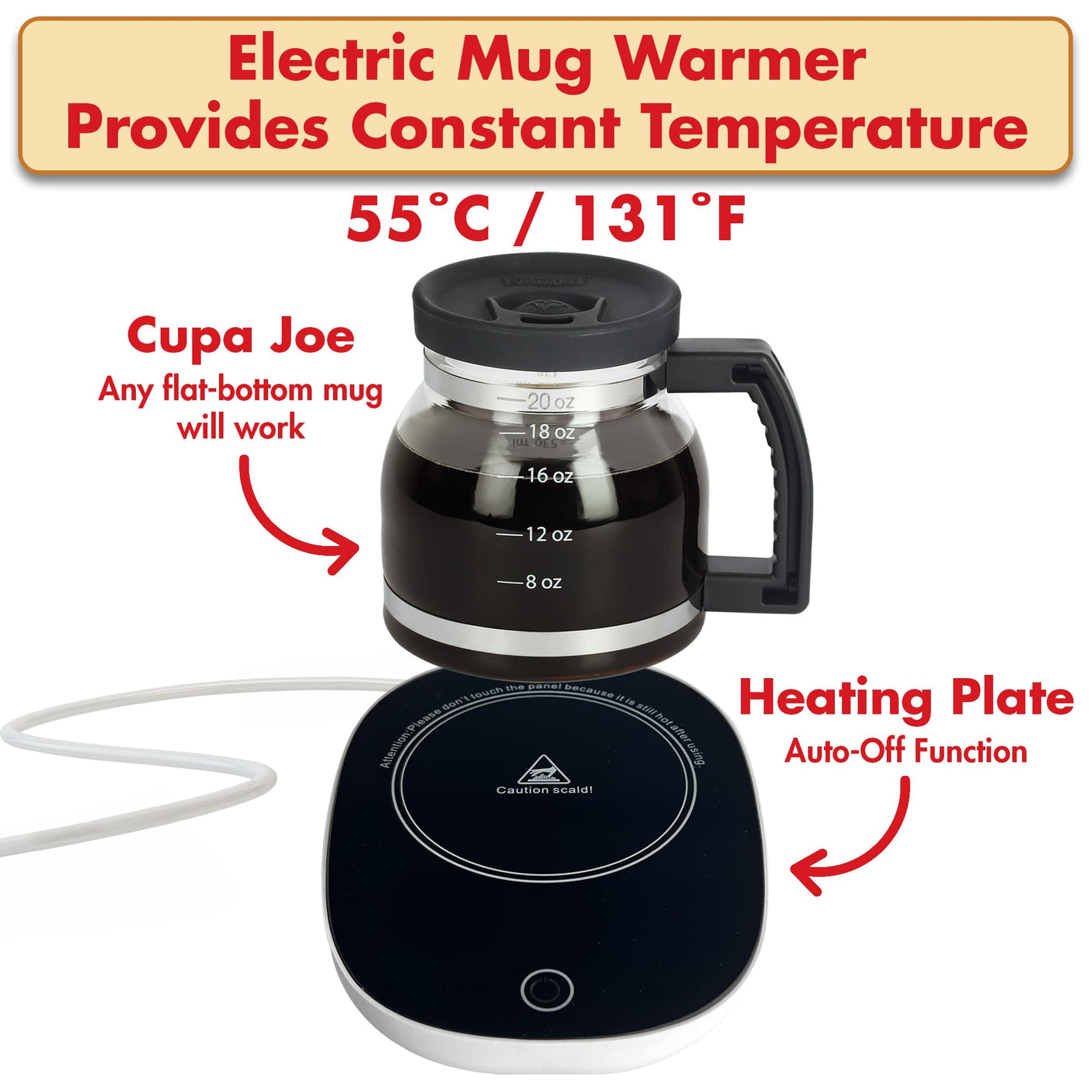 Cupa Joe Coffee Mug – 20oz Borosilicate Glass Diner Pot Mug with Spill-Proof Lid – Funny Novelty Gift for Coffee Lovers, Dads, Office, Travel & More