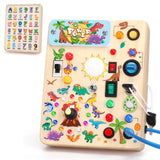 Busy Board, Montessori Toy for 1-3 Years Old, Wooden Toddler Sensory Travel Toy, Ideal Gift for 1+ Year Old Boys (Busy Board Plus V2), Medium, Yellow