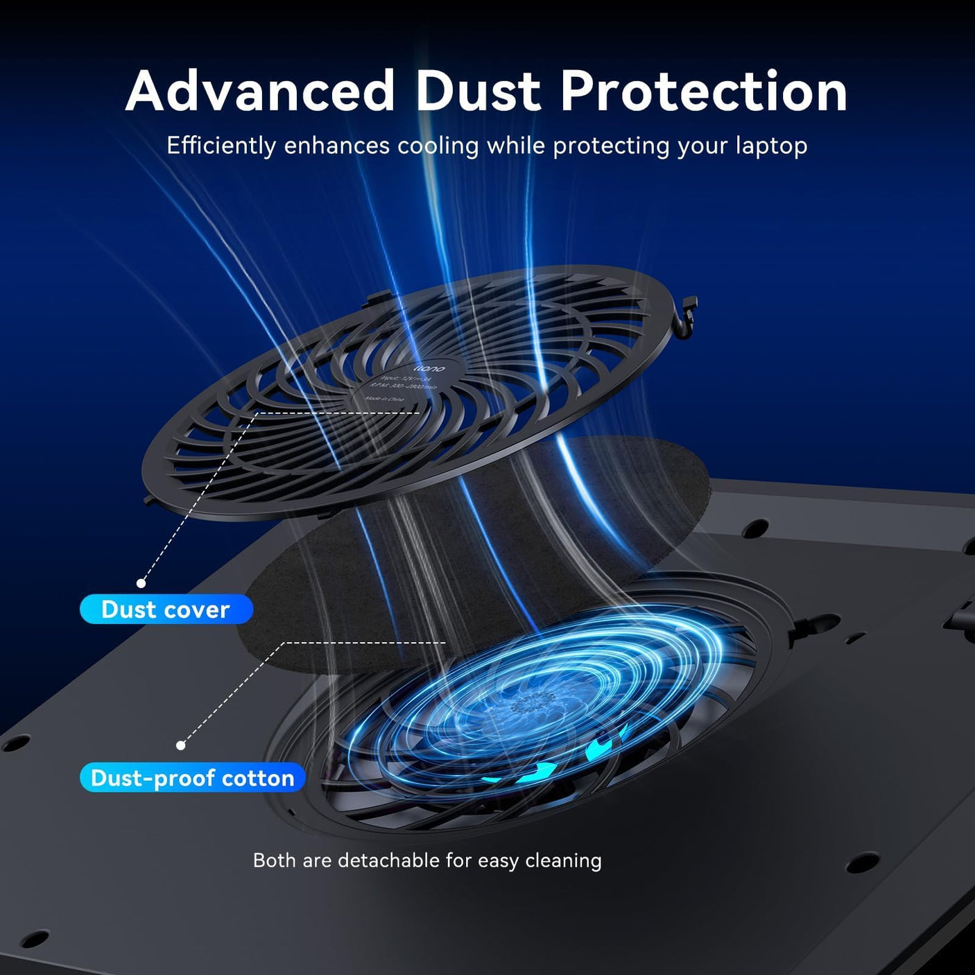 llano RGB Laptop Cooling Pad, Gaming Laptop Cooler with Powerful Turbofan, Fast Cooling Laptop 15.6-21in, Adjustable Speed, Touch Control, LCD Screen