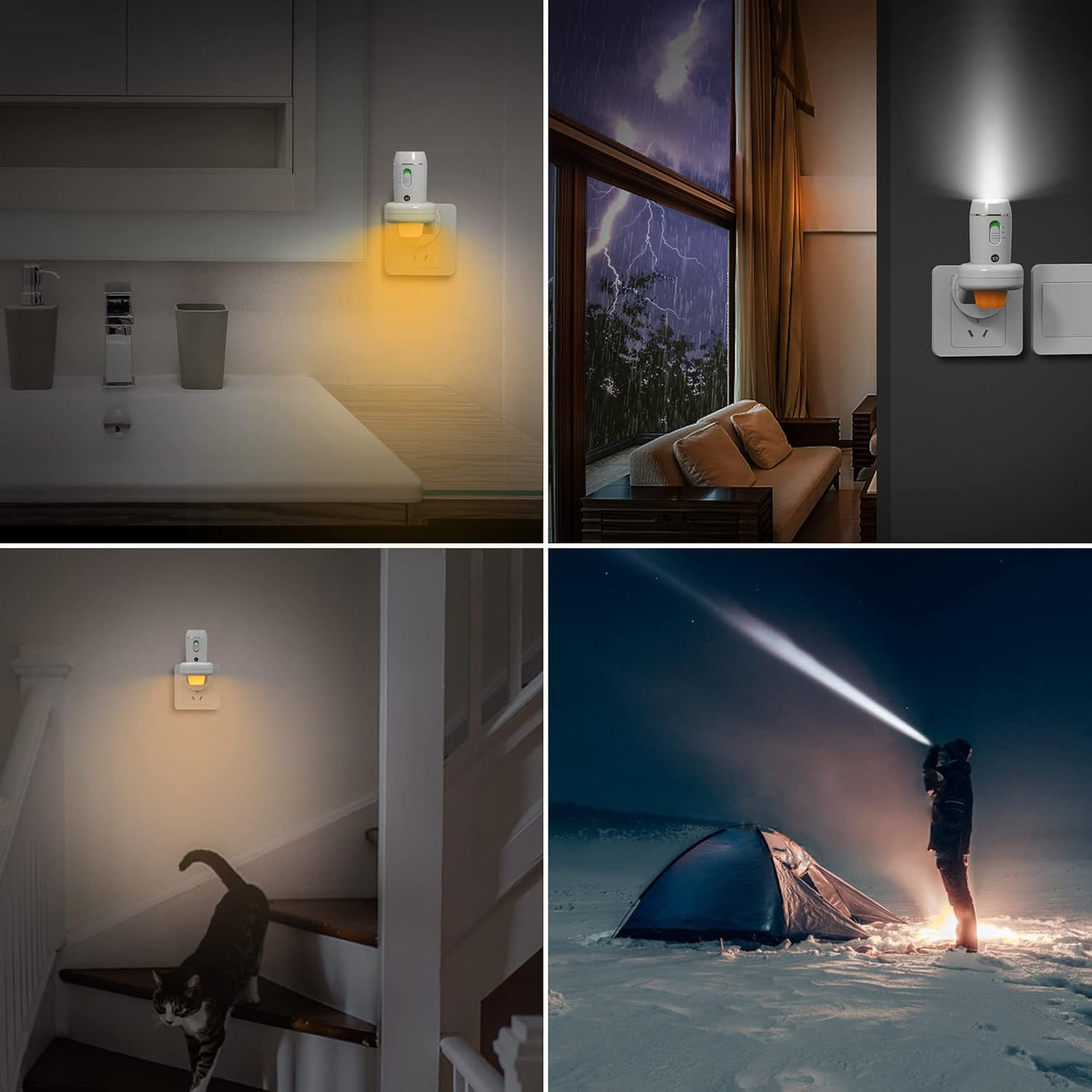 Emergency FlashLight - 3-in-1 LED Power Failure Light, Rechargeable Flashlight, Plug-in Night Light, Multi-Function Flashlights - 2 Pack