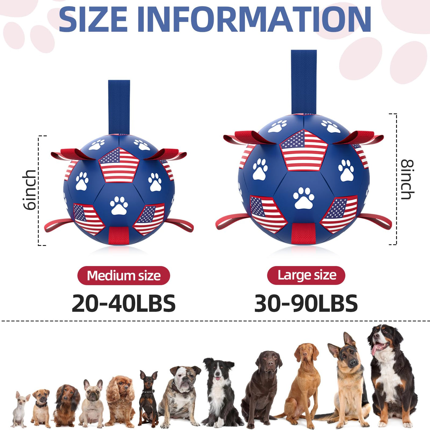 QDAN Premium Dog Toys Balls, Dog Soccer Ball with Straps, Dog Birthday Gifts, Herding Ball, Durable Balls for Small Medium Pet, Puppy Outdoor Toy, Pet Training Soccer Ball, World Cup Soccer (6 Inch)