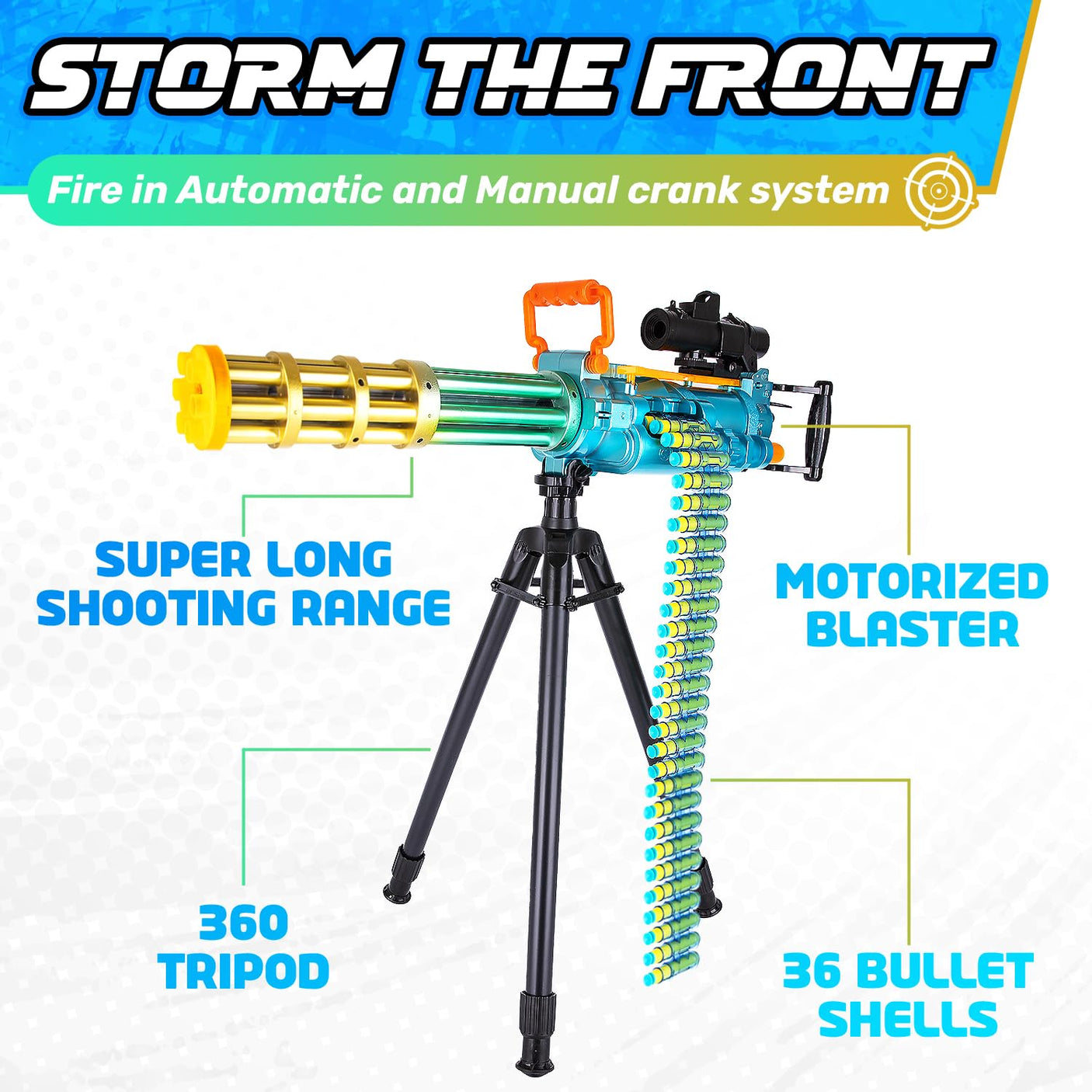 ArtCreativity Dart Gun Super Powerful Electronic Gatling Toy Gun for Kids, Mini Gun Rapid Toy Machine Gun with Foam Dart Blaster, Kids Revolving Toy Minigun with Automatic and Manual Mode
