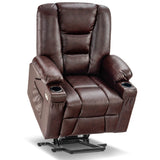 MCombo Power Lift Recliner Chair for Elderly, Lift Chair with Heat and Massage, USB Ports, Cup Holders, Faux Leather 7519 (Medium, Dark Brown)