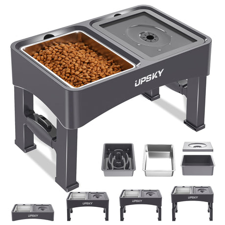 UPSKY 2-in-1 Elevated Dog Bowls Slow Feeder, 4 Height Adjustable Raised Bowls Stand, No Spill Dog Water Bowls, Anti-Slip Food and Water Bowl for Small Medium Dogs(Not Include Stainless Steel Bowl)