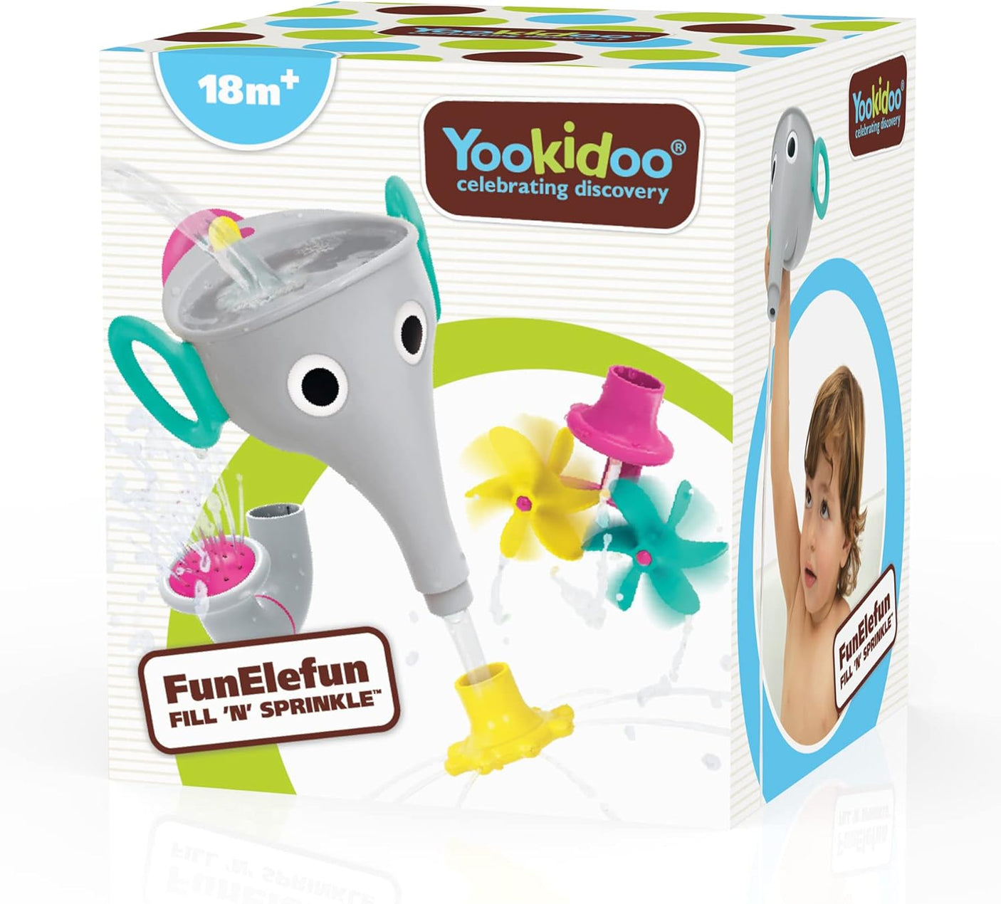 Yookidoo Elephant Trunk Funnel Baby Bath Toy - FunEleFun Fill ‘N’ Sprinkle - Fun and Imaginative Play with 3 Interchangeable Trunk Accessories for Ages 18m+ (Grey)