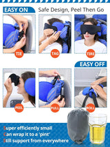 Airplane Pillow Combo with Chin Strap, Travel Pillows for Airplanes with Sleep Eye Mask, Plane Pillow for Long Flights, Car Road Trip, 360° Headrest, Stop Bobblehead, Black