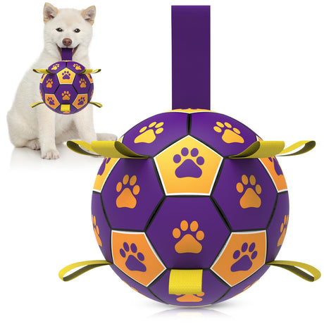 QDAN Premium Dog Toys Balls, Dog Soccer Ball with Straps, Dog Birthday Gifts, Herding Ball, Durable Balls for Small Medium Pet, Puppy Outdoor Toy, Pet Training Soccer Ball, World Cup Soccer (6 Inch)