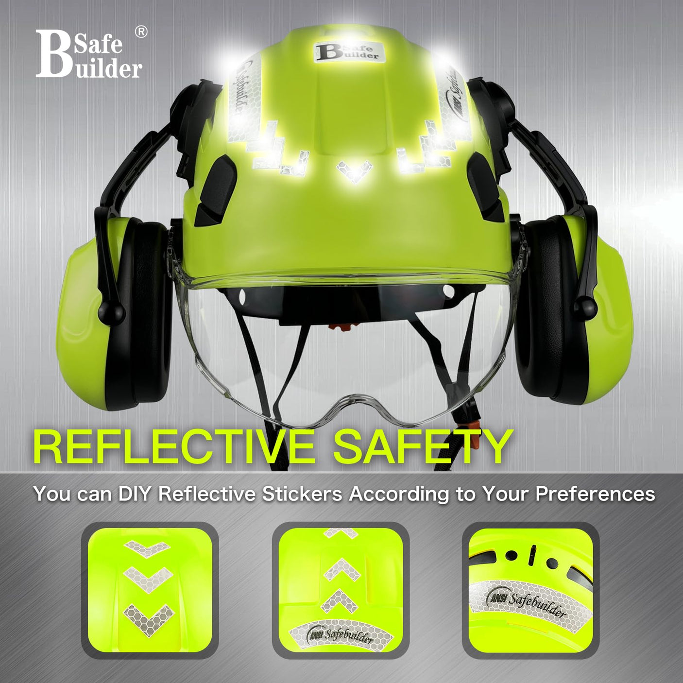 Industrial Safety Helmet with Visor Ear Muffs Hard Hat with Visor Vented Hardhats Construction Work Head Protection ANSI