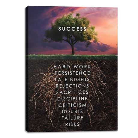 Success Tree Inspirational Quote Canvas Wall Art Motivational Motto Painting Inspiring Entrepreneur Posters Prints Artwork Decor Framed for Home Office Classroom Ready to Hang - 12" Wx18 H