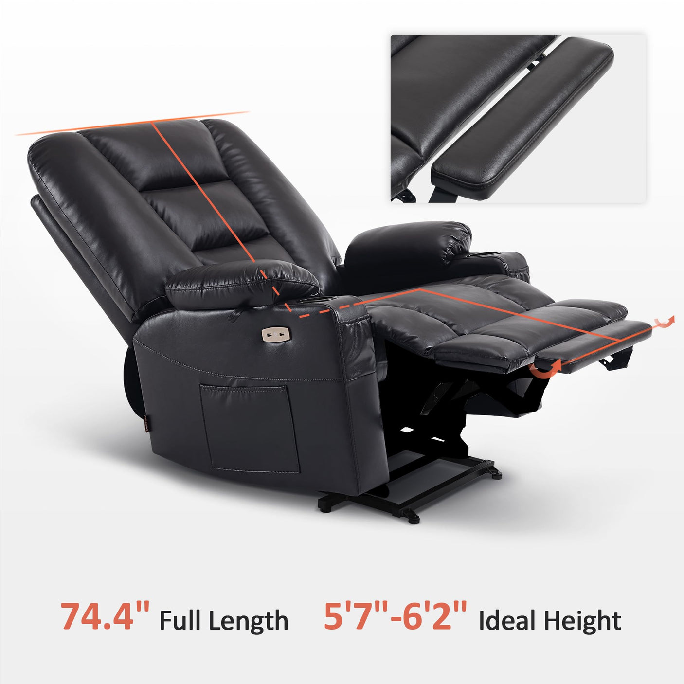 MCombo Power Lift Recliner Chair for Elderly, Lift Chair with Heat and Massage, USB Ports, Cup Holders, Faux Leather 7519 (Medium, Dark Brown)