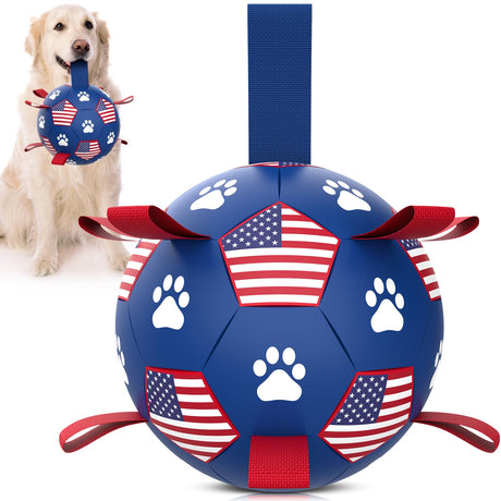 QDAN Premium Dog Toys Balls, Dog Soccer Ball with Straps, Dog Birthday Gifts, Herding Ball, Durable Balls for Small Medium Pet, Puppy Outdoor Toy, Pet Training Soccer Ball, World Cup Soccer (6 Inch)
