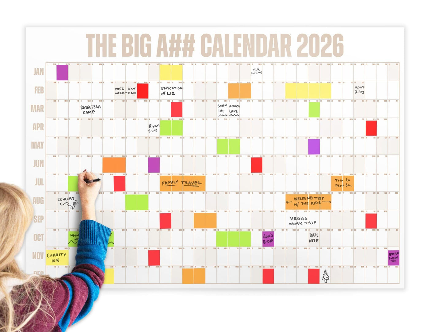 The Big A## Calendar Full-Year Wall Calendar – 2026 Dry-Erase – Includes 1 Marker & 100 Labels – Lightweight, Easy to Hang Yearly Calendar – Year at a Glance – Plan Big Goals & Adventures – Blue